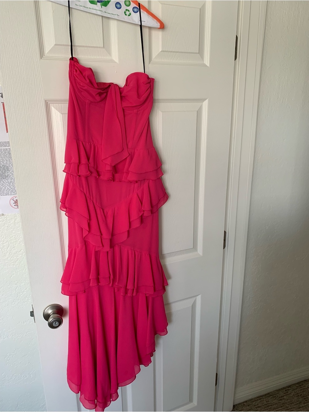 NBD Sarita Hot Pink Strapless Ruffle Assymetrical Dress